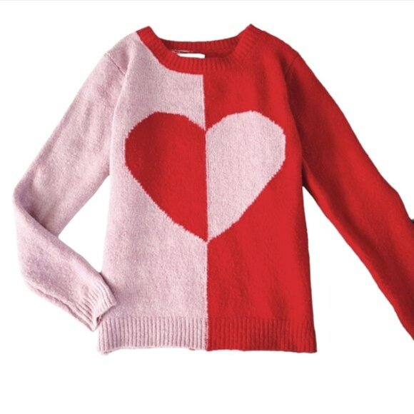 Cupcakes & Cashmere Women's Sweater Size XS Red Pink Colorblock Heart Retro - Picture 11 of 11